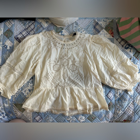 Embroidered Cream Eyelet Blouse - Picture 1 of 3